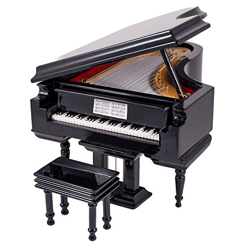 Broadway Gifts Black Baby Grand Piano Music Box with Bench and Black Case - Plays Fur Elise