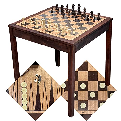 Sterling Games Wooden Chess Checkers and Backgammon 3 in 1 Combo Game Table Furniture Set, 25