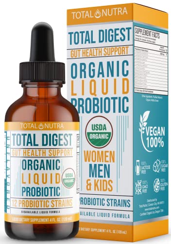 Total Nutra Liquid Probiotic for Women Men & Kids – USDA Organic Acidophilus Probiotic Liquid & Alfalfa Blend – Vegan Probiotic for Gut Health – Dairy, Gluten, Sugar Free & Non-GMO Oral Probiotics