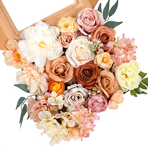 AmyHomie Champagne Artificial Flowers Combo Silk Mix Peony Rose Hydrangea Fake Flowers w/Stem for DIY Wedding Bouquets Centerpieces Arrangements Table Party Bridal Baby Shower Home Fall Decor