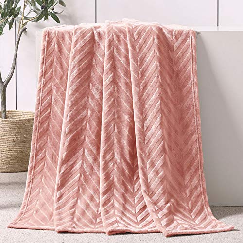 Whale Flotilla Fleece Throw Blanket for Couch, Soft Fluffy Sofa Bed Blanket with Chevron Pattern for All Season, Warm and Lightweight, 50x60 Inch, Pink