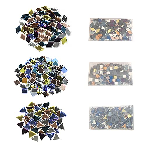 Mollytek Assorted Mirror Mosaic Tile Triangle, Square, Rhombus Shapes Stained Glass Mosaic Tiles for Crafts Mosaic Chips Pieces for Plates,Picture Frames,Flowerpots,Handmade Jewelry -780g/27.51 Ounce