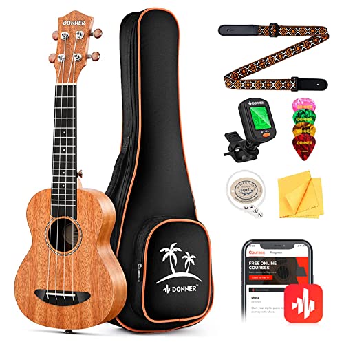 Donner Concert Ukulele Beginner Mahogany 23 Inch Ukelele Kit with Free Online Lesson Gig Bag Strap Nylon String Tuner Picks Cloth DUC-1 Gift Choice