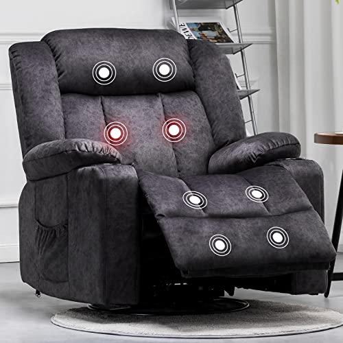 COMHOMA Recliner Chair Massage Rocker with Heated 360 Degree Swivel Lazy Boy Recliner Single Sofa Seat with Cup Holders for Living Room (Gray)