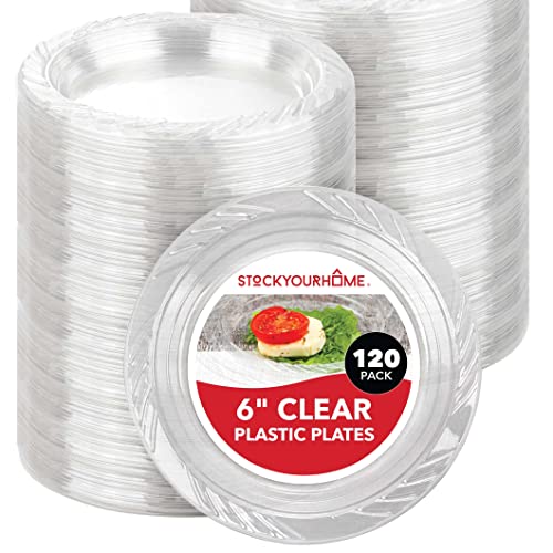 Stock Your Home 6-Inch Clear Plastic Dessert Plates (120 Pack) Flexible Disposable Clear Plates for Dessert & Appetizers, Crystal Clear Small Plates for Parties & Catering, Clear Plastic Party Plates