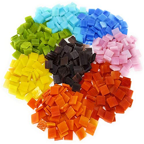 Colorful Mosaic Tiles – 480 Pieces Pack of Assorted Stained Glass Mosaic Tile Supplies for DIY Crafts, Plates, Picture Frames, Flowerpots, Handmade Jewelry – Small Square Decorative Tiles in 8 Colors