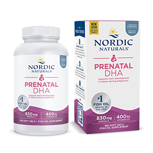 Nordic Naturals Prenatal DHA, Unflavored - 180 Soft Gels - 830 mg Omega-3 + 400 IU Vitamin D3 - Supports Brain Development in Babies During Pregnancy & Lactation - Non-GMO - 90 Servings