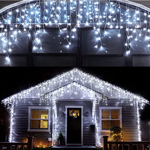 KiflyTooin LED Hanging Lights - 400 LEDs, 8 Modes, 75 Drops - Indoor/Outdoor String Lights for Holiday Decorations (Cool White)