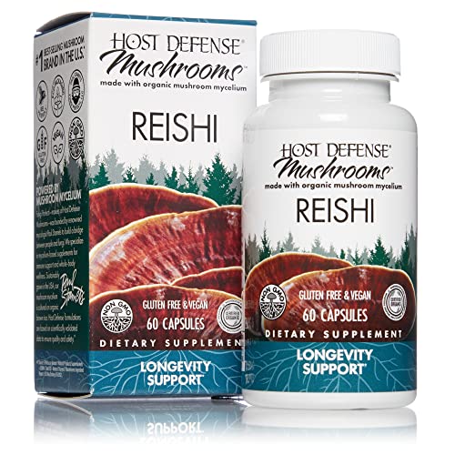 Host Defense, Reishi Capsules, Supports General Wellness and Vitality, Mushroom Supplement, Unflavored, 60 Count (Pack of 1)