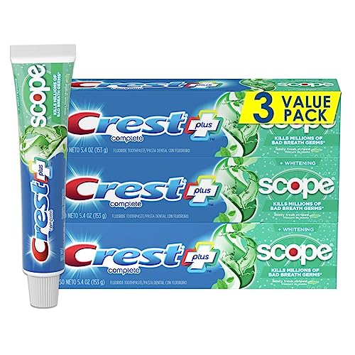 Crest + Scope Complete Whitening Toothpaste, Minty Fresh, 5.4 Oz (Pack of 3)