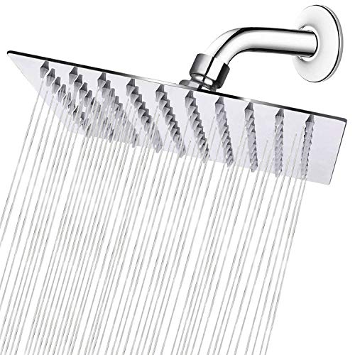 Rain Shower head, NearMoon High Flow Stainless Steel Square Rainfall ShowerHead, High Pressure Design, Awesome Shower Experience Even At Low Water Flow (8 Inch, Chrome Finish)