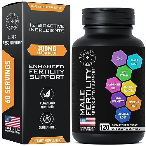 Fertility Supplements for Men - Advanced Fertility Blend for Men with Zinc, Maca, Ashwagandha, L-Arginine - Conception Fertility Prenatal Vitamins and Male Fertility Support Supplement - 120 Pills