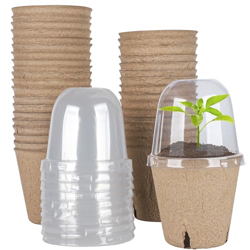 25 Sets Seed Starter Peat Pots with Humidity Dome Round Plant Nursery Pots Seeding Starter Pots 3.15 Inch Seedlings Planting Pots with Drainage Holes for Garden Vegetables Fruits Flower