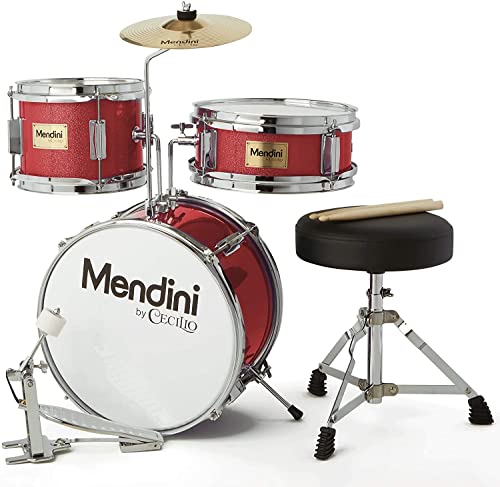 Mendini By Cecilio Kids Drum Set - Junior Kit w/ 4 Drums (Bass, Tom, Snare, Cymbal), Drumsticks, Drum Throne - Beginner Drum Sets & Musical Instruments