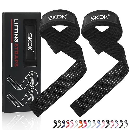 SKDK Cotton Hard Pull Wrist Lifting Straps Grips Band-Deadlift Straps with Neoprene Cushioned Wrist Padded and Anti-Skid Silicone - for Weightlifting, Bodybuilding, Xfit, Strength Training