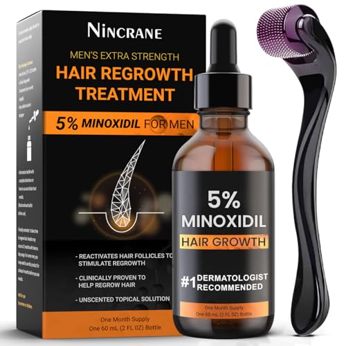 5% Minoxidil for Men, Extra Strength Hair Treatment with Roller, Topical Hair Serum for Scalp Hair Loss and Hair Thinning, Biotin for Hair Losses