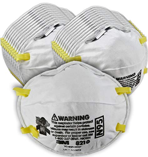 3M Personal Protective Equipment Particulate Respirator 8210, N95, Smoke, Dust, Grinding, Sanding, Sawing, Sweeping, 20 Count (Pack of 1)