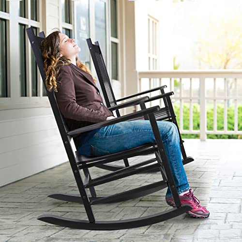 MAMIZO Wooden Rocking Chair Outdoor with High Back,Indoor, Oversized, Easy to Assemble for Garden,Lawn, Balcony, Backyard,Porch,Wooden Porch Rocker