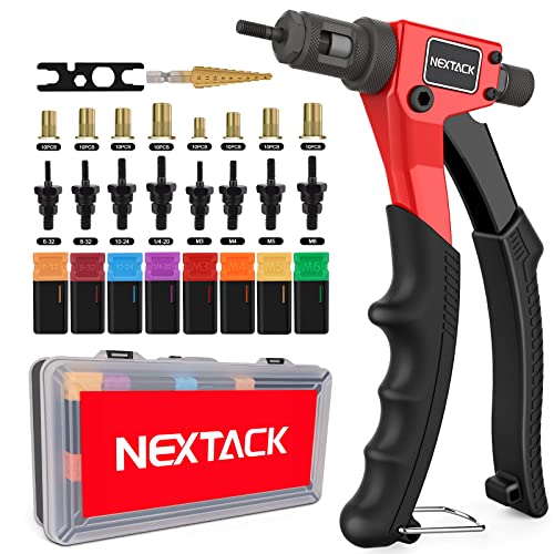 NEXTACK Rivet Nut Tool Rivet Nut Kit with a Step Drill Bit & 80 Nutserts for One-Handed in Tight Space, 8