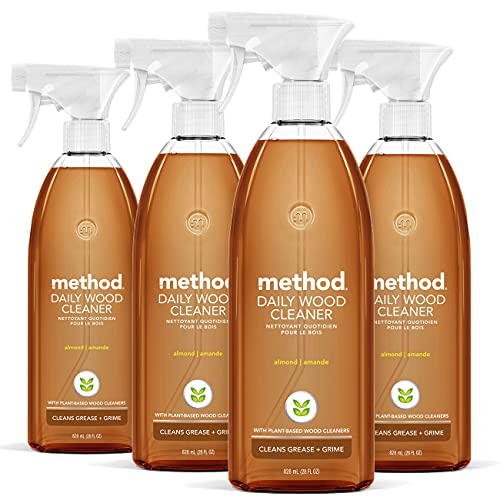 Method Daily Wood Cleaner, Almond, Plant-Based Formula That Cleans Shelves, Tables and Other Wooden Surfaces While Removing Dust & Grime, 28 oz Spray Bottles, (Pack of 4)