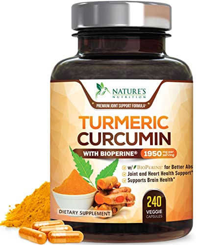 Turmeric Curcumin with BioPerine 95% Standardized Curcuminoids 1950mg - Black Pepper for Max Absorption, Premium Joint Support, Natures Tumeric Supplement, Vegan Herbal Extract, Non-GMO, 240 Capsules