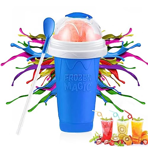 Slushy Cup Slushie Cup Maker Squeeze,TIK TOK Shake Frozen Magic Maker Quick Squeeze Cups Homemade Summer DIY Milk Ice Cream Maker (BLUE)