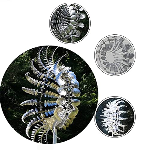 Unique and Magical Metal Windmill, 3D Wind Powered Kinetic Sculpture, Metal Wind Spinner Solar, Wind Spinners for Yard and Garden, Wind Catchers Metal Outdoor Patio Decoration (2 PCS -Silver)