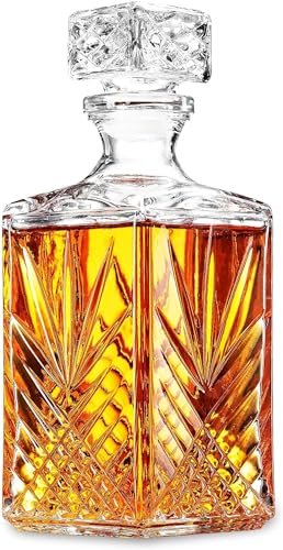 Bormioli Rocco Selecta Collection Whiskey Decanter – Sophisticated 33.75oz Diamond Decanter With Starburst Detailing – For Whiskey, Bourbon, Scotch & Liquor