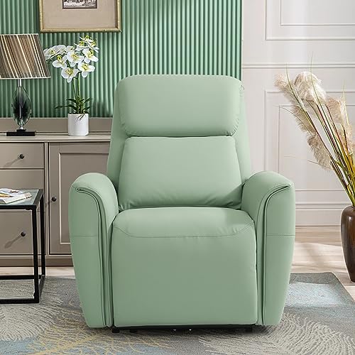 Electric Recliner Chair with Powerful Shiatsu Waist Massage,Massage Recliner Adjustable with Silicone Leather,Both side Pockets,Single Sofa for Living&Bed Room, One Package,Remote Control(Light Green）