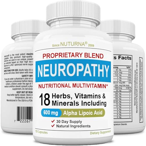 Neuropathy Support Supplement with 600 mg Pure Alpha Lipoic Acid - Best Nerve Support Formula for Feet, Hands, Fingers, Legs Toe - Maximum Strength Natural Nerve Supplement Vitamins - 120 Pills