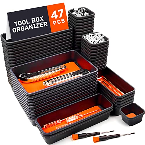 Tool Box Organizer, Tool Drawer Organizer Tray Divider, Toolbox Organization, Garage Tool Organizers and Storage, Tool Box Accessories for Rolling Tool Chest Cabinet (Orange (47PCS))