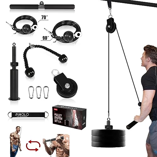 Mikolo Fitness LAT and Lift Pulley System, Dual Cable Machine(70