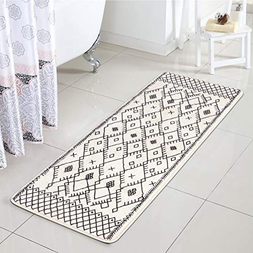 Uphome Bathroom Runner Rug 18x47 inch Boho Long Bath Mat Non-Slip Moroccan Geometric Farmhouse Bath Rug Soft Velvet Machine Washable Floor Mats for Bathtub Sink Shower