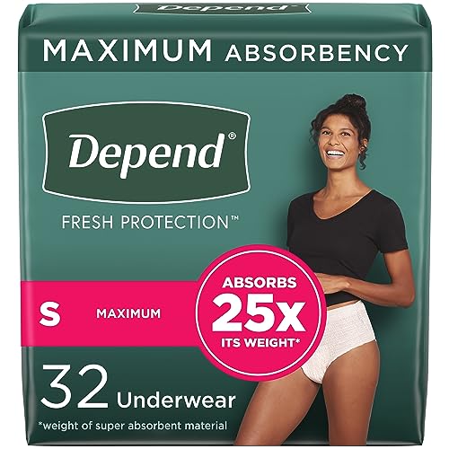 Depend Fresh Protection Adult Incontinence Underwear for Women (Formerly Depend Fit-Flex), Disposable, Maximum, Small, Blush, 32 Count, Packaging May Vary