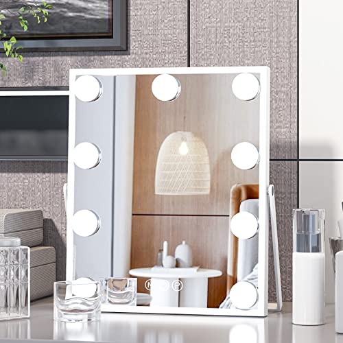 CASSILANDO Hollywood Vanity Mirror with Lights, Vanity Makeup Mirror with 9 LED Bulbs, 3 Color Lighting Modes, U-Shaped Bracket, Smart Touch Control