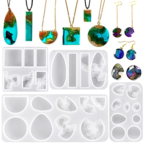 ZQYSING (4 Pack) Island Resin Pendant Molds, Pendant Silicone Molds Jewelry Resin Casting Molds for Earrings Necklace Keychains Uv Resin Ocean Style Epoxy