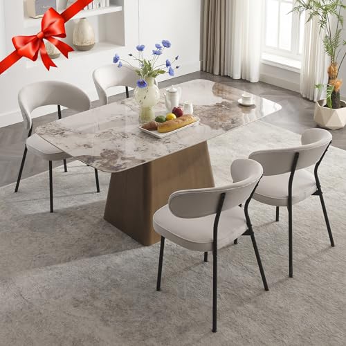 DYHOME Dining Chairs Set of 4,Dining Room Chairs Modern Kitchen Chairs,Upholstered Fabric Dining Chairs Curved Backrest,White
