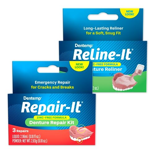 Dentemp Repair-it Denture Repair Kit & Reline-it Denture Reliner - Denture Kit (Multi-Pack) - Refit and Tighten Dentures for Both Upper & Lower Denture - Repair Broken Dentures & Loose Teeth