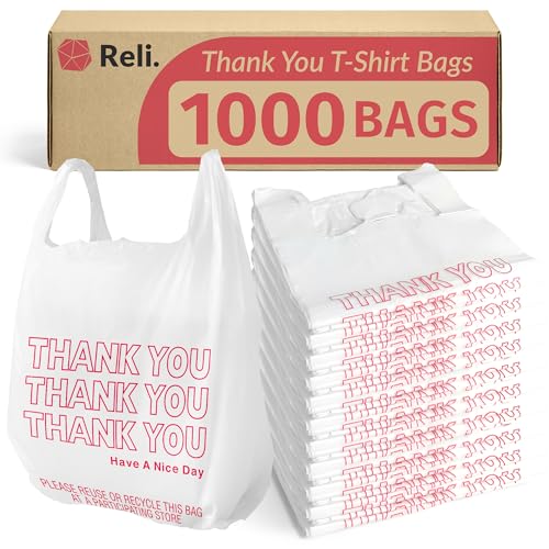 Reli. Plastic Bags Thank You (1000 Count) | White Grocery Bags, Plastic Shopping Bags with Handles