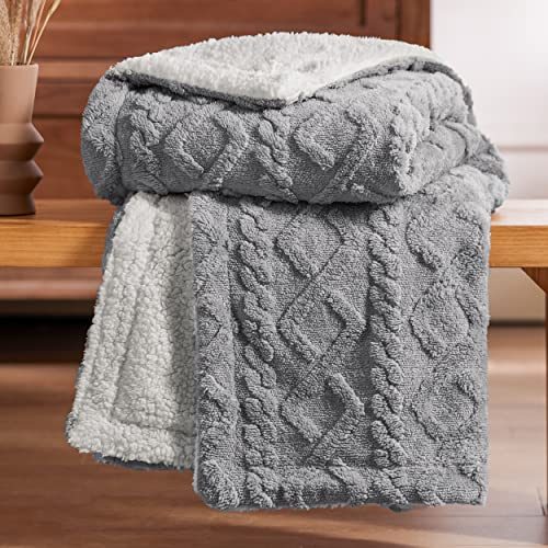 Bedsure Sherpa Throw Blanket for Couch Sofa - Fuzzy Soft Cozy Blanket for Bed, Fleece Thick Warm Blanket for Winter, Grey Fall Throw Blanket, 50x60 Inches