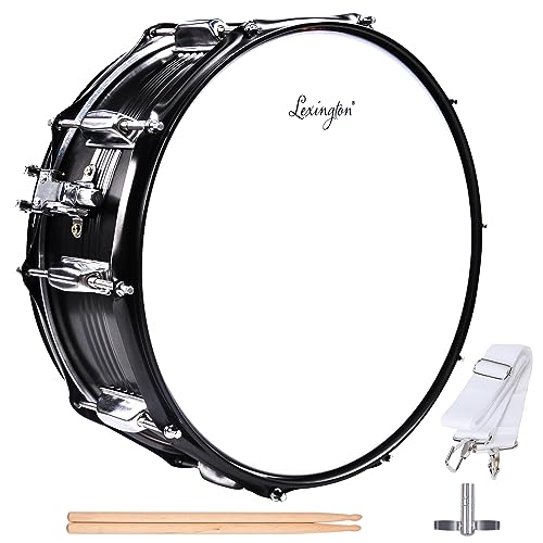 Lexington SD403S Snare Drum Set Student Steel Shell 14 X 5.5 Inches with 10 Lugs, Includes Drum Key, Drumsticks and Strap, Black Nickel