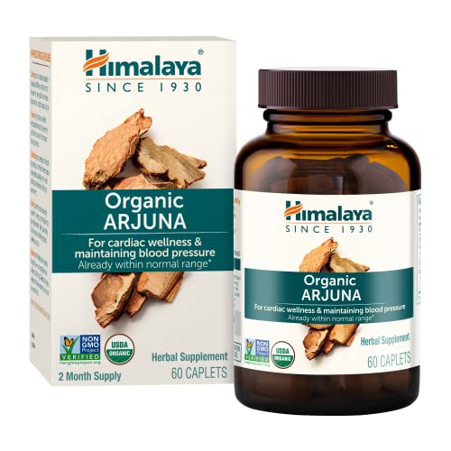 Himalaya Organic Arjuna Herbal Supplement, Cardiovascular Support, Blood Pressure Maintenance, Heart Health, USDA Certified Organic, Non-GMO, Vegan, 700 mg, 60 Plant-Based Caplets, 60 Day Supply