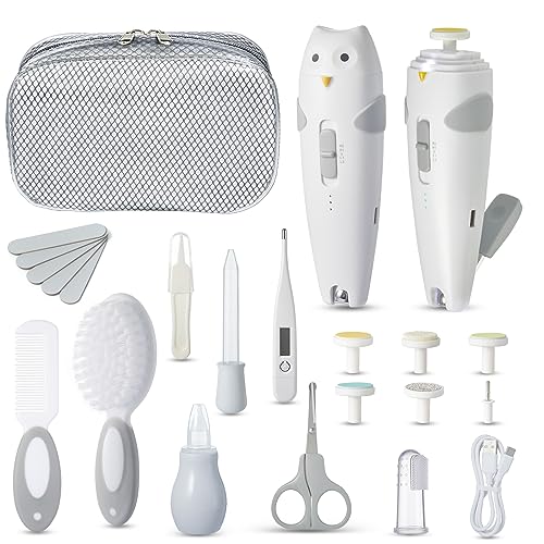 Lictin Baby Healthcare and Grooming Kit, 26 in 1 Rechargeable Nail Trimmer Electric Set,Safe File with Auto Light, Newborn Nursery Health Care Portable Safety Set for Infant Toddlers Boys Girls, Grey