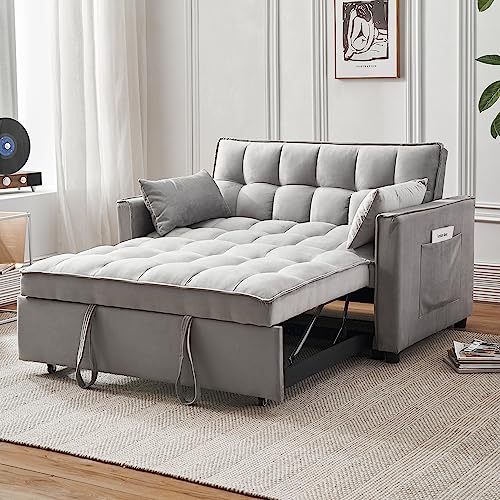 Eifizek 3-in-1 Convertible Sleeper Sofa Bed, Modern Pullout Couch Bed with Pull Out Bed, Adjustable Backrest, Loveseat Futon Sofa for Living Room Furniture (Light Grey)