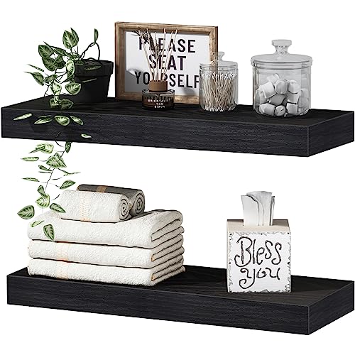 QEEIG Black Bathroom Shelves Floating Shelves for Wall Shelf Over Toilet Small Wall Mounted Modern Farmhouse 16 inch Set of 2 (008-40B)