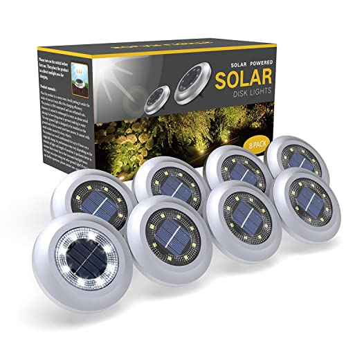 Solar Lights Outdoor， 2023 New Upgrade Disk Lights， Solar in-ground Lights for Landscape Walkway Lawn Steps Decks For patio , LED Lamps, Waterproof, White