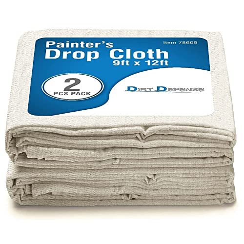 Pack of 2: All Purpose Canvas Drop Cloth Cotton Tarp 9x12 Large Canvas Tarp for Art Supplies, Drop Cloth for Painting Supplies/Paint Canvas Fabric or Couch Cover and Furniture Cover from Paint