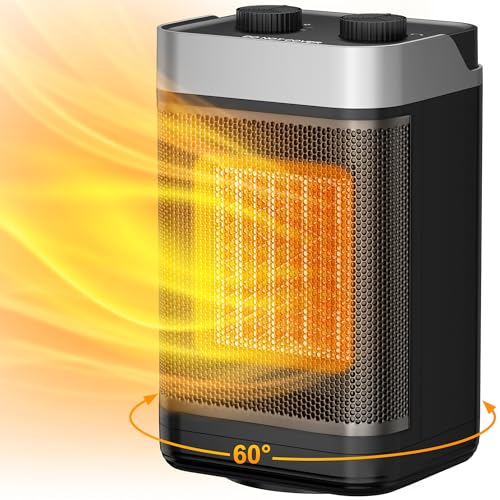 Space Heater Indoor, 1500W Portable Heater, 60°Oscillating Electric Heater for Bedroom Office Indoor Use (Black)