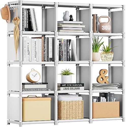 Mavivegue Book Shelf, 12 Cube Storage Organizer, DIY Bookcase, Metal Cube Bookshelf,Tall Book case for Bedroom, Living Room,Office,Closet Storage Organizer, White Cubicle Storage Rack