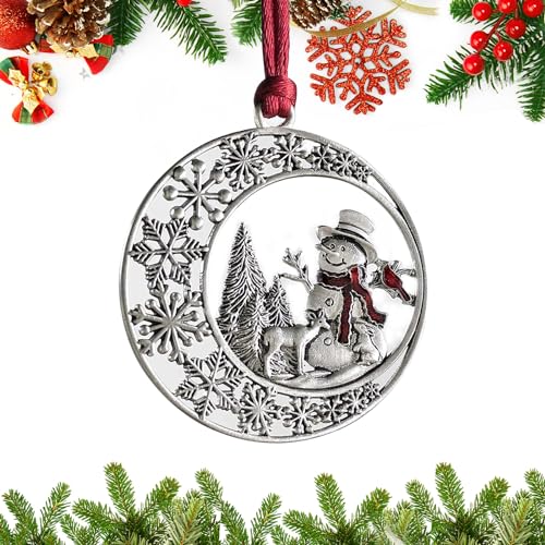 Christmas Ornaments, 2023 Solid Pewter Christmas Tree Ornament Handcrafted Metal DIY Hanging Craft Collectibles for Christmas Trees Home Party Party Gifts (Snowman)
